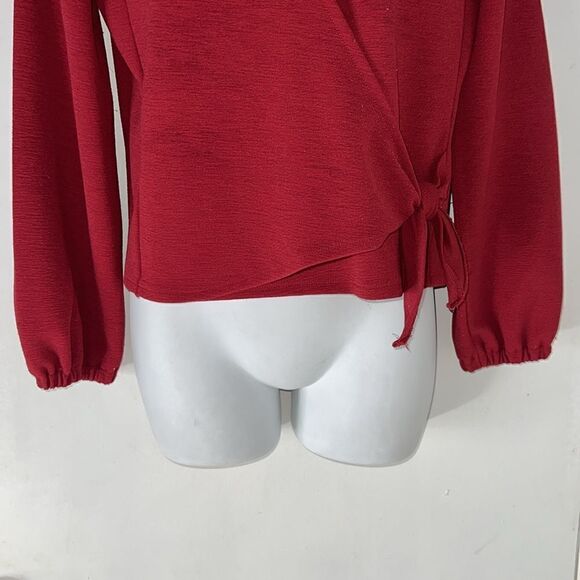 MADEWELL TEXTURE & THREAD Red Crepe Wrap Side Tie Top-XS - Picture 4 of 9